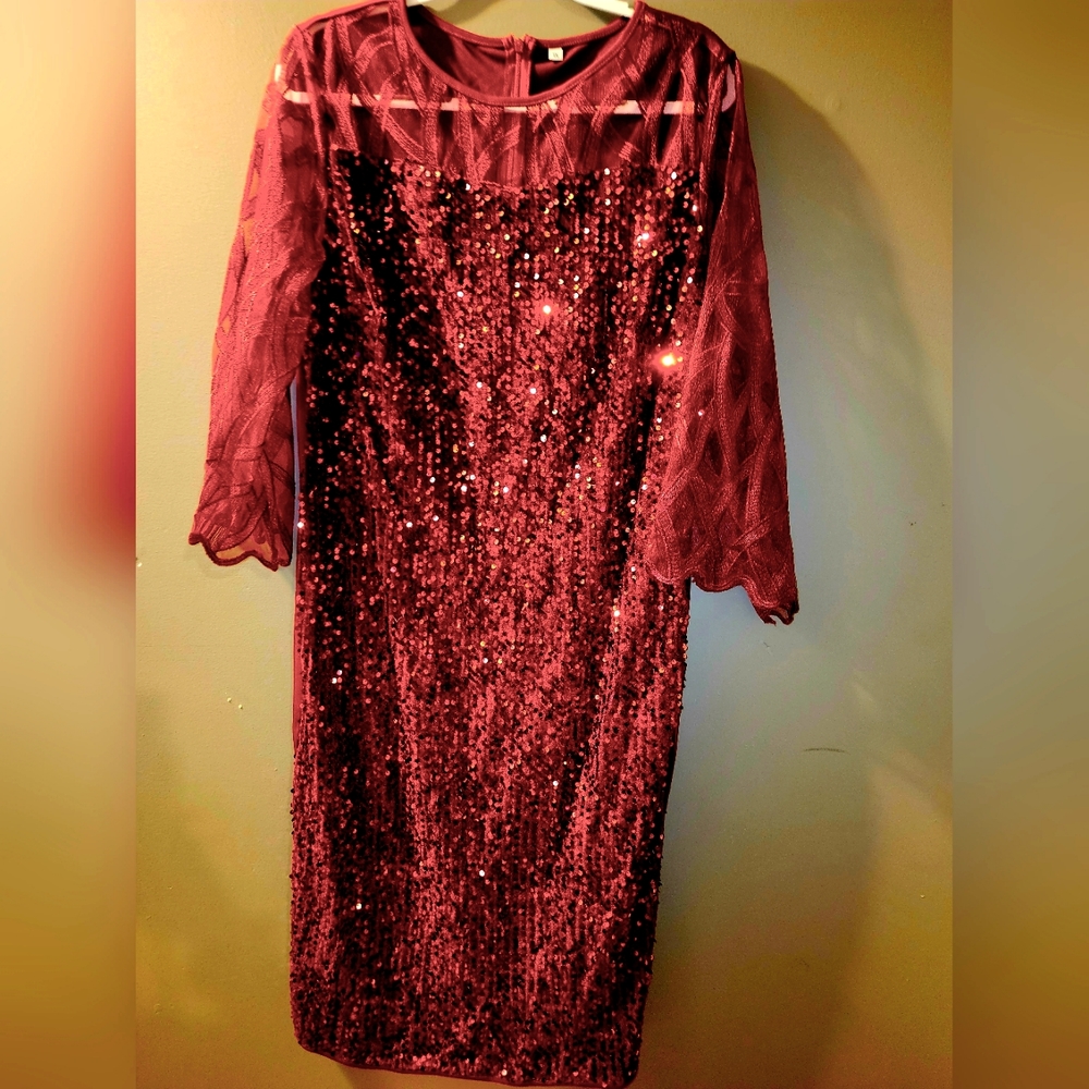 Womens Maroon Sequined Dress
